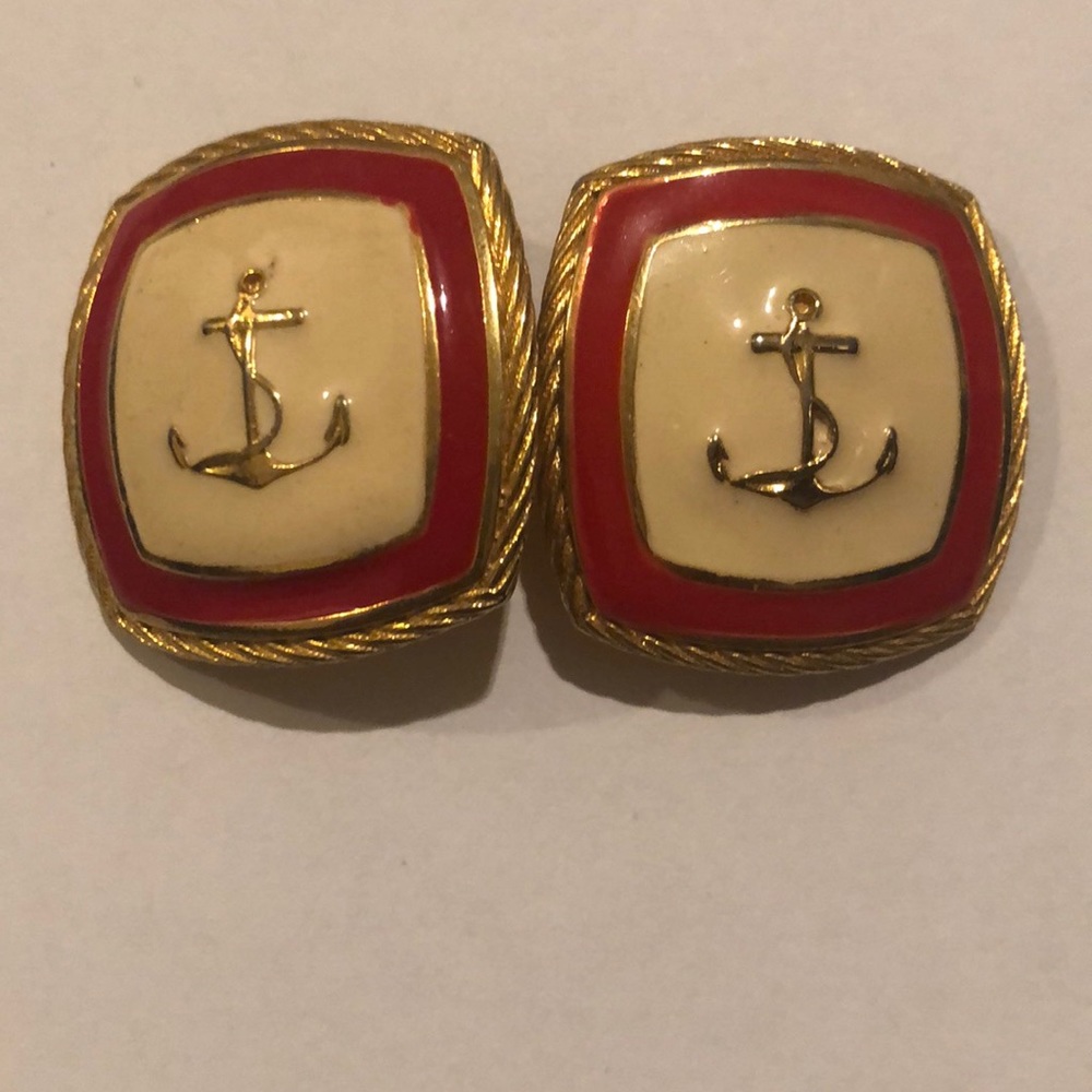 Vintage nautical anchor clip on earrings